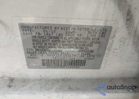 2015 Nissan Versa Note S (Sr)/S Plus/Sl/Sr/Sv from USA, damaged, VIN 3N1CE2CP0FL412582